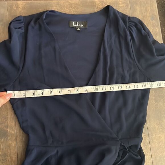 Lulus My Whole Heart Dark Navy Blue Long Sleeve Wrap Dress Sz- Small - Picture 12 of 16